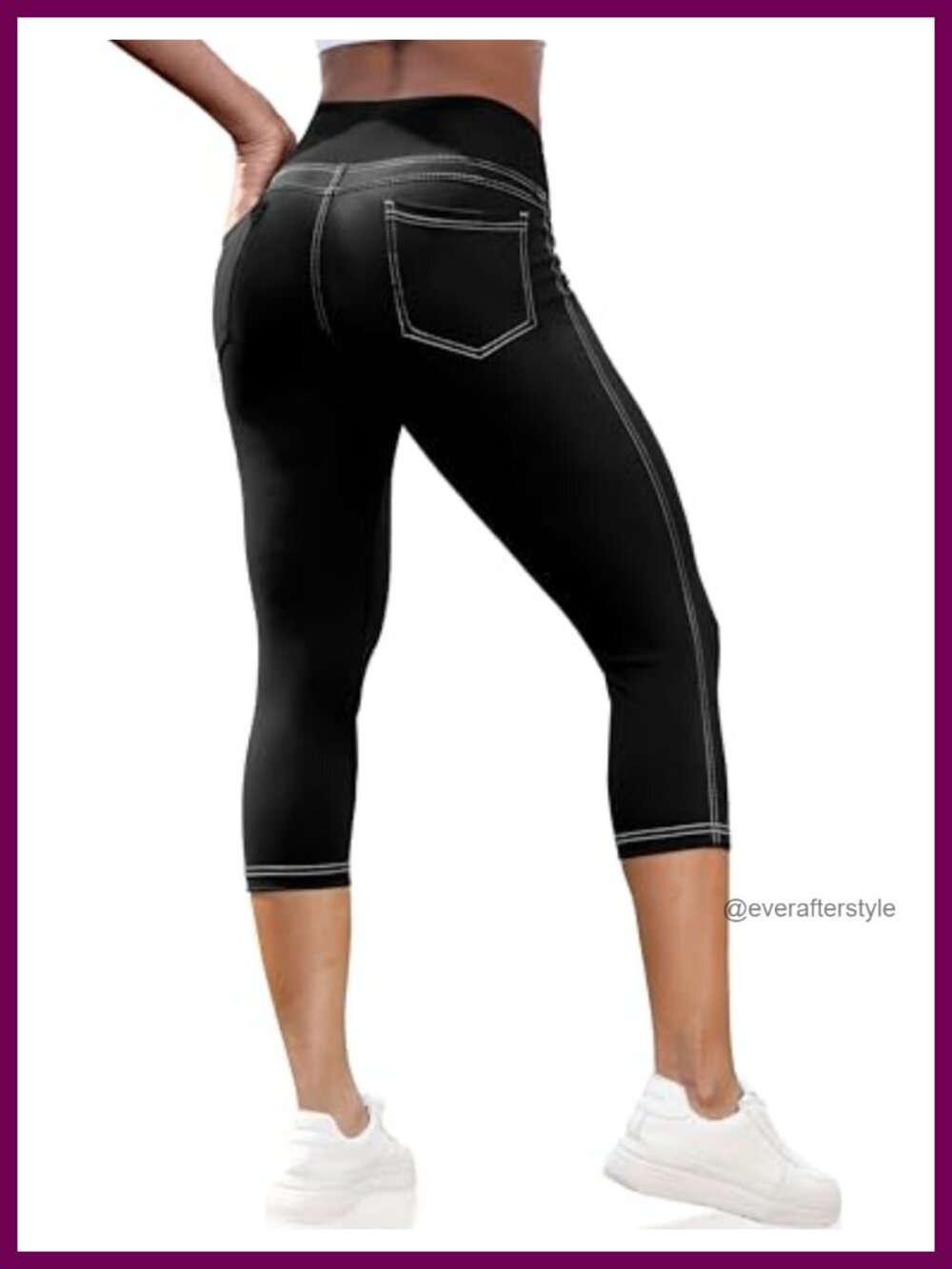 High Waisted Capri Yoga Leggings with Pockets Tummy Control